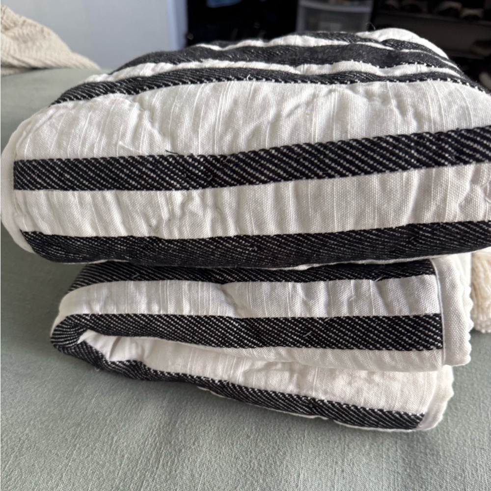 POTTERY BARN MESA TASSEL BLACK STRIPED SHAMS SET OF 2 KING - Picture 6 of 13